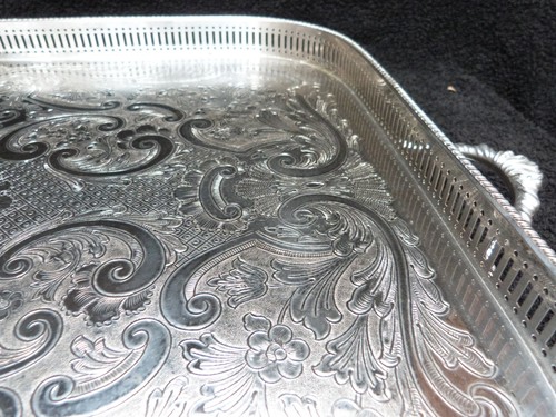 BANDEJA GRANDE PARA SERVIR PLATO SHEFFIELD PATAS DE GARRA DE BOLA VINTAGE PLATA SOBRE COBRE (C) - Imagen 6 de 15