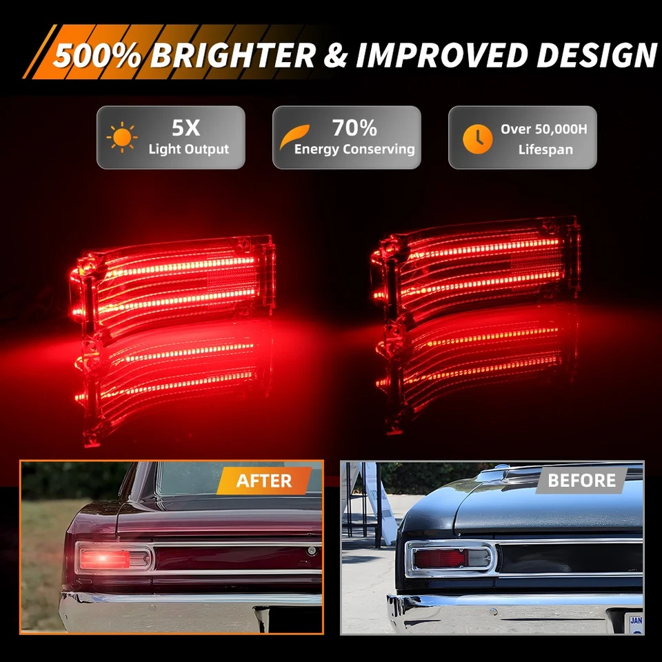 2X Full Red LED Tail Brake Light Lamp Lenses For 1966 Chevy Chevelle & Malibu - Image 2 of 4