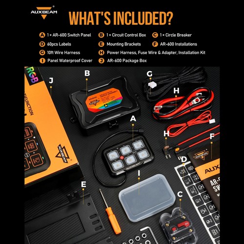 Auxbeam RGB 6 Gang Switch Panel With Dust Cover&Bracket Remote Dimmable For Jeep - Picture 9 of 12