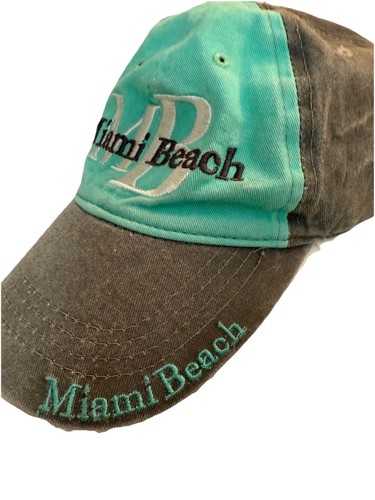 MIAMI BEACH FL Cap Adjustable Lucky 7 SEAFOAM GREEN AND DISTRESSED GRAY ONE SIZE - Picture 2 of 7