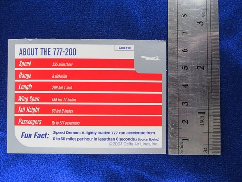 2003 Delta Airline Pilot Trading Card #10 Boeing 777-200 - Picture 7 of 8