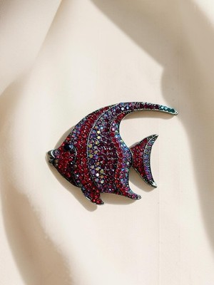 Brosche Brosche Fisch Engel Strass rot holographisch Vintage Schmuck