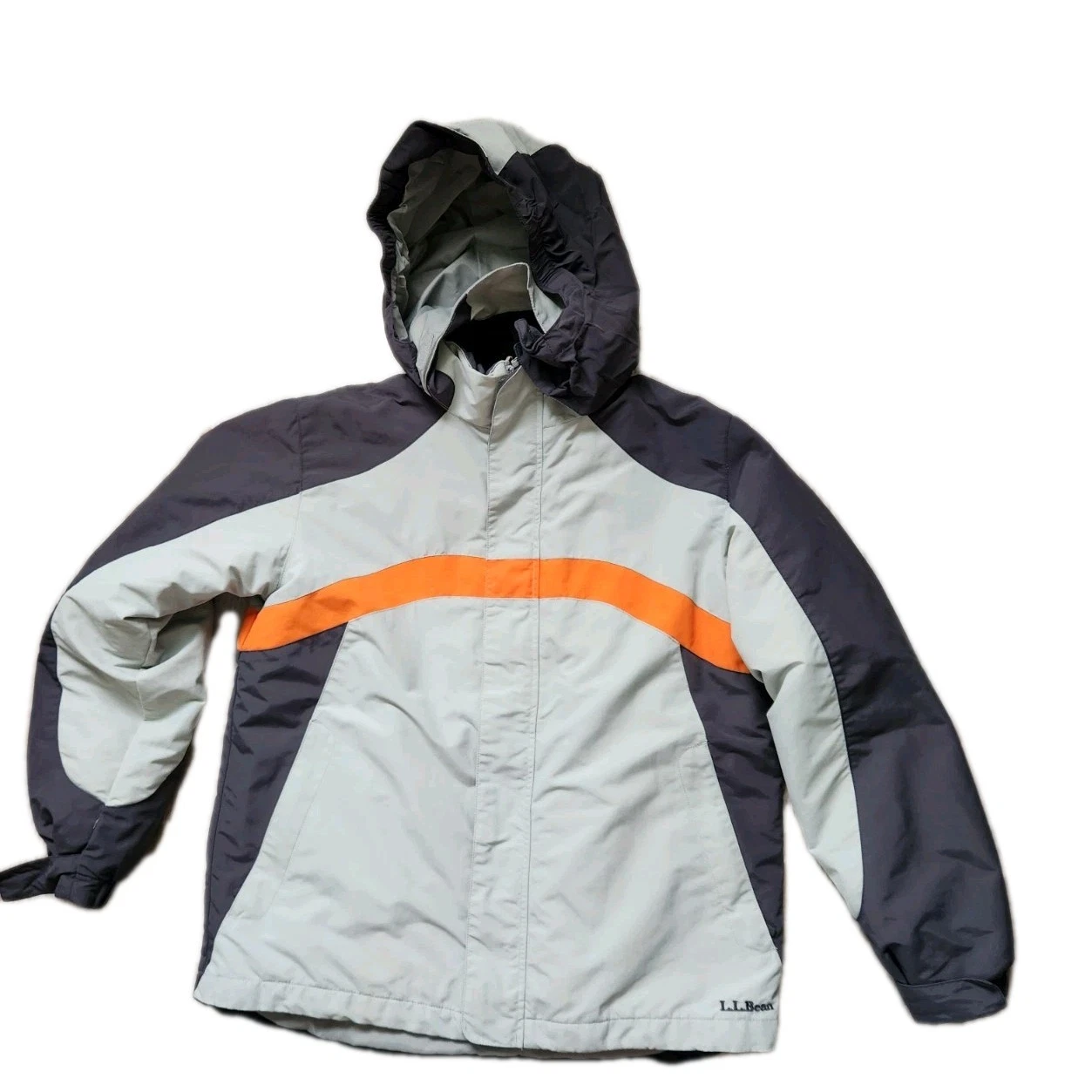 L.L. Bean Kids XL 18 3-in-1 Jacket Gray Orange Fleece Lined Coat Hooded EUC