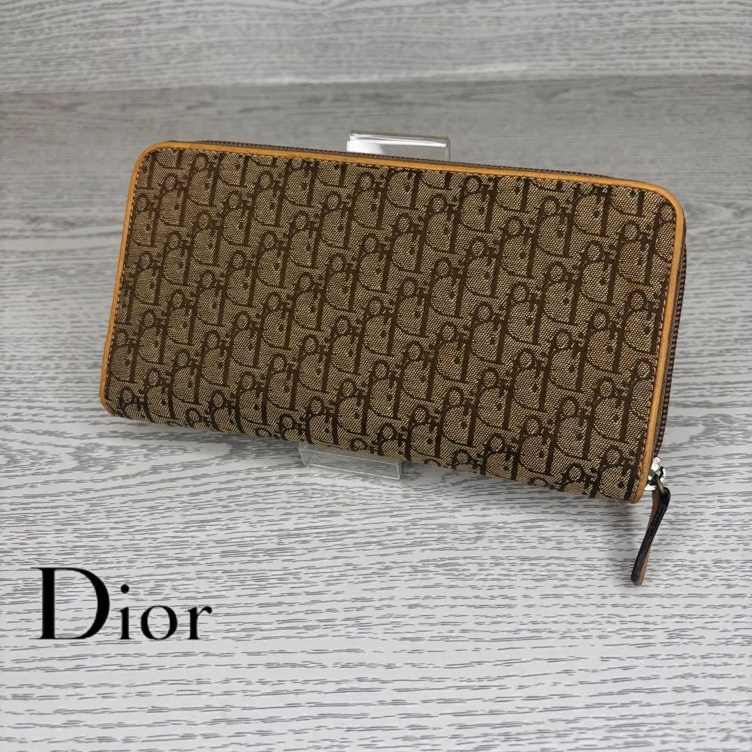 Authentique portefeuille long Christian Dior fermeture éclair ronde bon état
