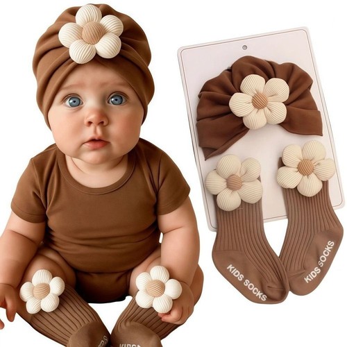 Lightweight Socks Cap Set Flower Combination Hat Socks Baby Boy and Girl