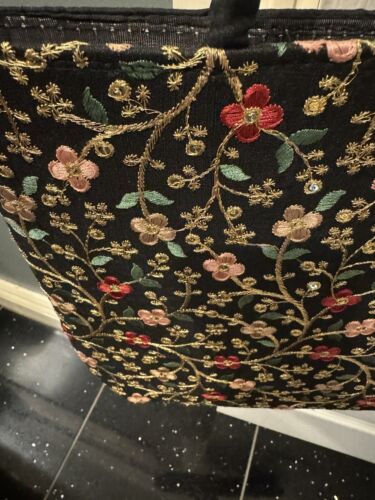 Shoulder Black Multi Thread Gold Embroidery Party / Wedding Bag . New - Picture 4 of 13