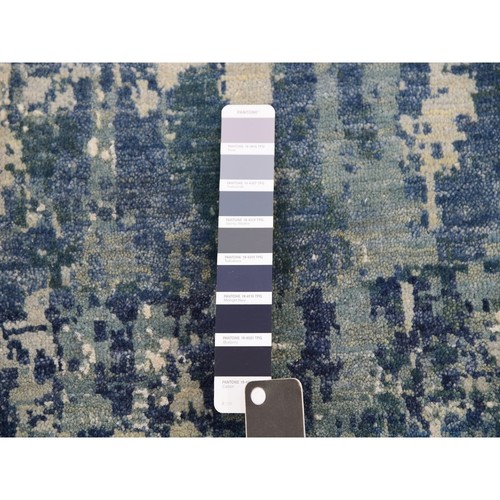 12'x12' Grotto Blue Abstract Design Silk and Wool Hand Knotted Square Rug R75333 - Picture 7 of 11