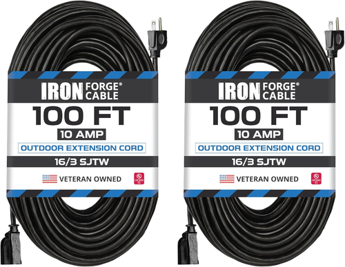 2 Pack 100 Ft Black Extension Cord, 16/3, 100 Foot Extension Cord, 3 Prong, Weat - Picture 12 of 12