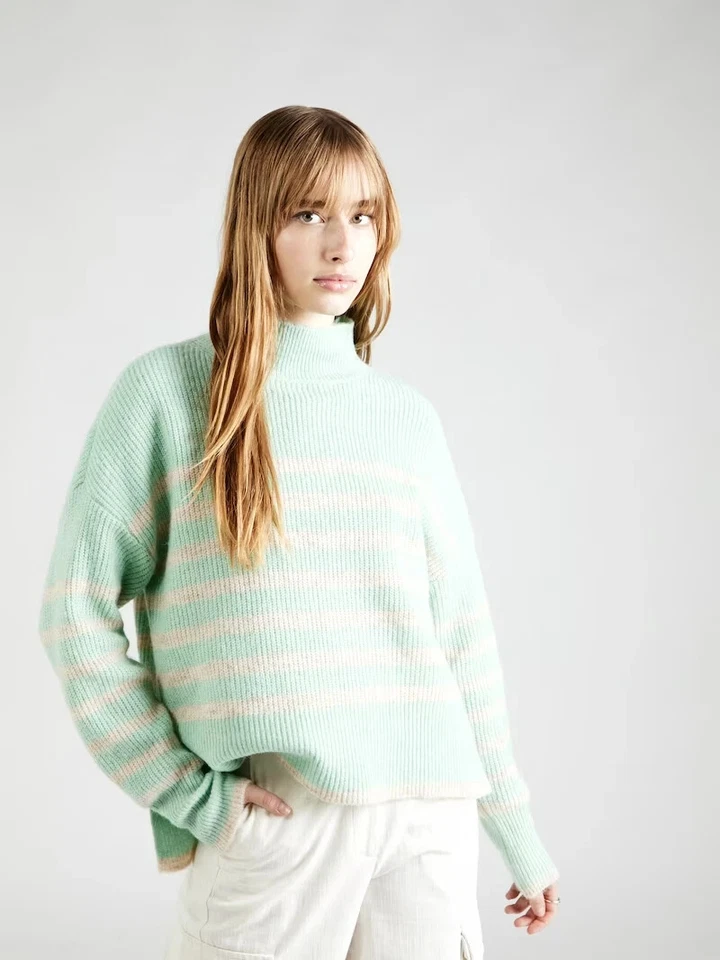 ONLY Grüner Gestreifter Fridi Strickpullover High Neck, Langarm, Größe L - Bild 1 von 2