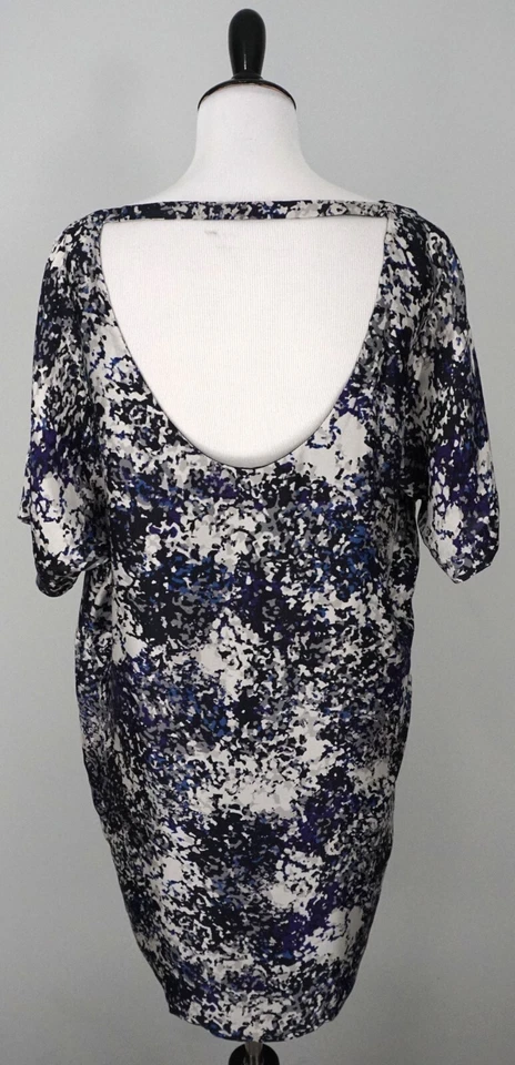 CLUB MONACO серый черный синий 100% шелк Shift платье с коротким рукавом размер средний - Изображение 3 из 4