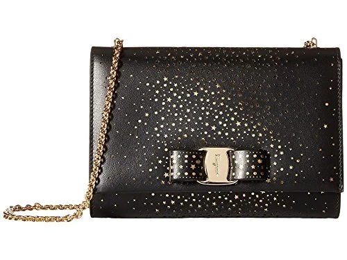 Salvatore Ferragamo Nero Crossbody Handbag Black Gold Glitter