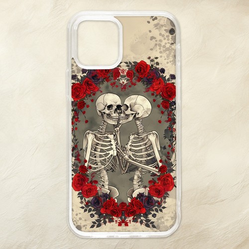Custodia telefono Skulls bianco nero motivo rose rosse scheletro gotico Samsung - Foto 4 di 4