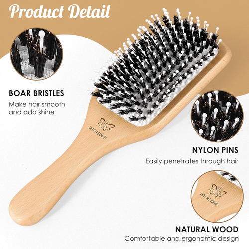 Hair Brush,Boar Bristle Hair Brushes and Styling Comb Set for Women Men Kids, Be - Picture 3 of 15