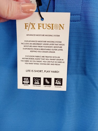 F/X Fusion polo Men 2XLT blue Stripe shirt 3 Button rugby  Moisture Wicking - Picture 6 of 14