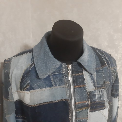 Patchwork denim blue jacket size XL, Boro jacket from recycled distressed jeans - Picture 5 of 10