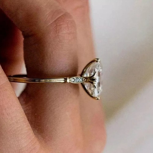 Art Deco Style 3.5Ct Asscher Cut Lab Created Diamond Engagement 14K Gold FN Ring - Picture 7 of 11