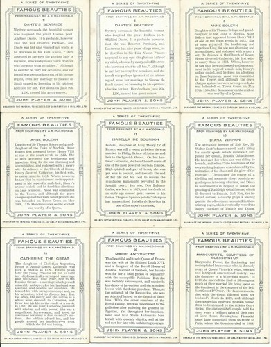 CIGARETTE CARDS-JOHN PLAYER-LARGE-1937-FAMOUS BEAUTIES-9 cards(2 repeats) - Picture 2 of 2