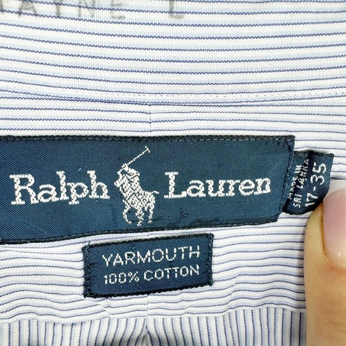 Ralph Lauren Men's 17-35 Blue Striped Long Sleeve Button Down Shirt - Picture 5 of 6