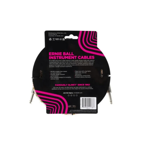 EMERALD 10' EMERALD ARGYLE BRAIDED INST.CABLE ERNIE BALL 6426 STRAIGHT/ST 2 Pack - Picture 3 of 9