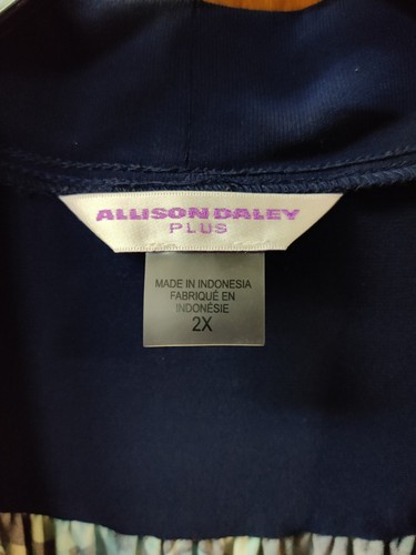 Allison Daley Blue Solid Front Floral Back Open Front Cardigan 2X - Picture 4 of 5