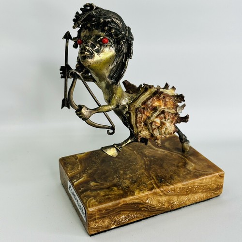 Vtg AURELIO TENO Sterling Silver, Shell & Coral Zodiac Sagittarius Archer *READ*