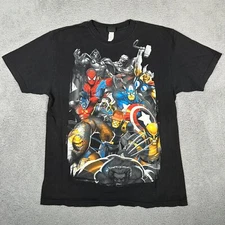 Marvel Mad Engine Shirt Mens XL Black Spiderman Captain America Superhero Faded