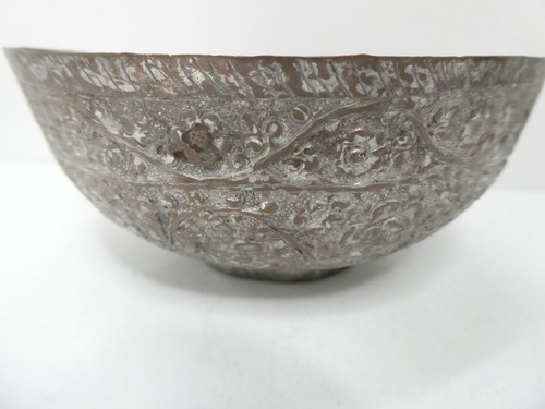 ANTIQUE EASTERN PERSIAN SILVER WASH COPPER BOWL DECORATIVE HAND MADE - Picture 3 of 8