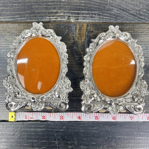 Vtg Cherub Baby Angel Metal Frames Set Of 2 Frames Oval Pic 3”x2 1/4” - Picture 7 of 9
