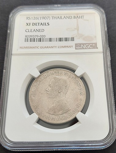 RS 126 ( 1907 ) Thailand Baht , NGC XFdetails, nice silver coin # 1959, 63-12