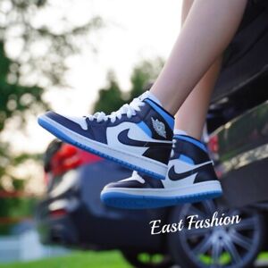 Nike Air Jordan 1 Mid University Blue Black White Women S Size 6 12 Bq6472 102 Ebay