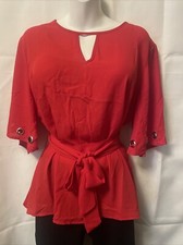 New York Company Size Large Red 1/2 Bell Sleeve Belted Blouse Top New WithTags