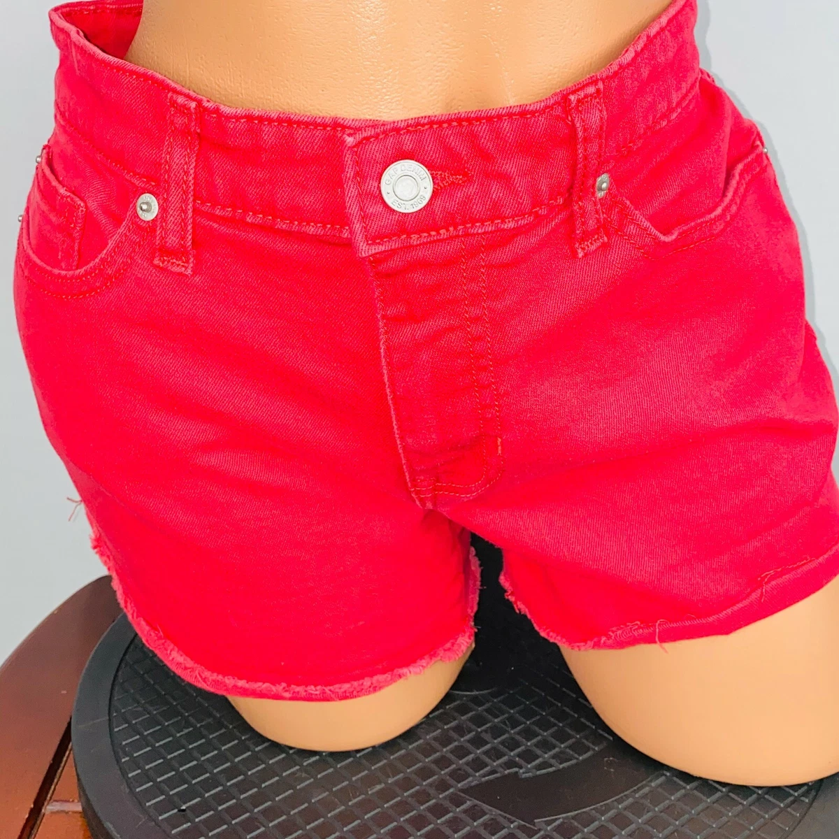 Gap Womens 6 Red Sexy Boyfriend Jean Cut Off Shorts Fringed Hems