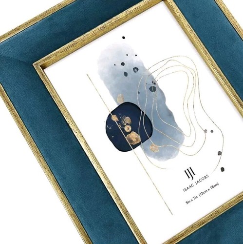 Isaac Jacobs Decorative Frame With Abstract Art Print Teal Velvet & Gold Accent - Picture 4 of 5