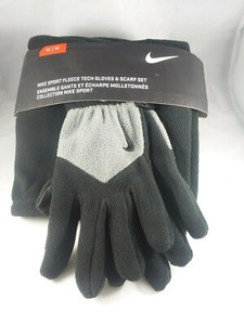 Nike Sport Fleece Tech Gloves and Scarf Black Gray Cold Running Set Sz M | eBay