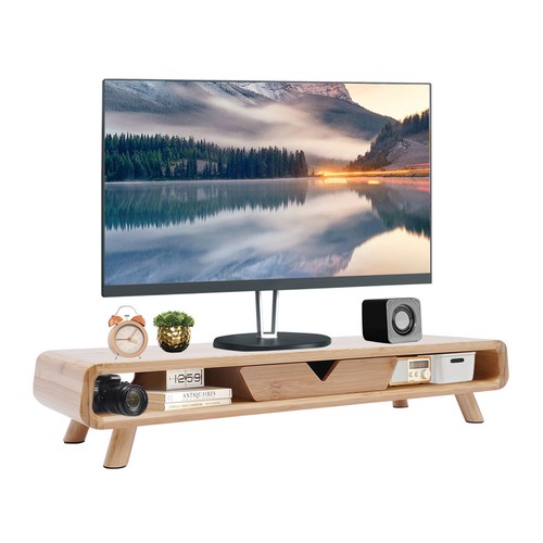 24" Bambus Monitor Ständer & Rückseite Schallwand Schublade Schreibtisch Ständer Erhöhung 4,5" Höhe - Bild 20 von 23