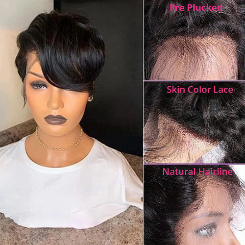 Short Bob Wig Pixie Cut Wig Straight Human Hair Wigs T Part Transparent Lace Wig - Picture 9 of 11