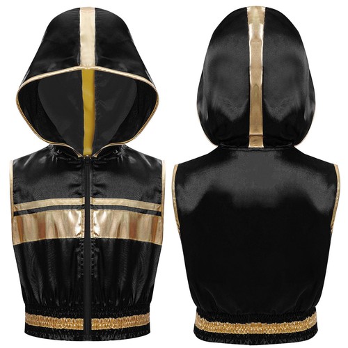 Kids Boys Top Metallic Trim Hoodie Zipper T-Shirt Kickboxing Vest Boxing Stage - Picture 13 of 30