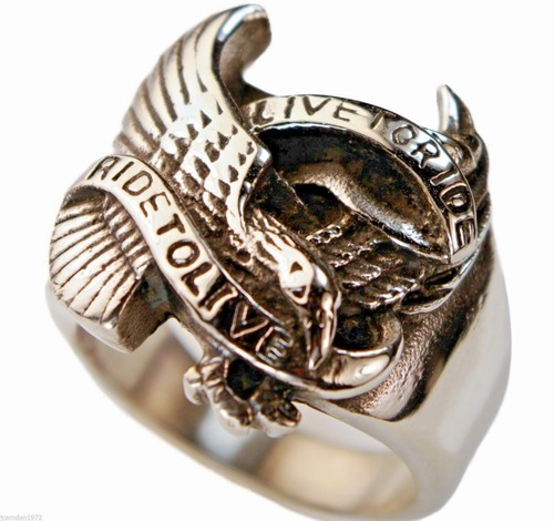 Eagle Live to Ride to Live Biker Mens ring 316L stainless steel size 14 T60 - Picture 2 of 2