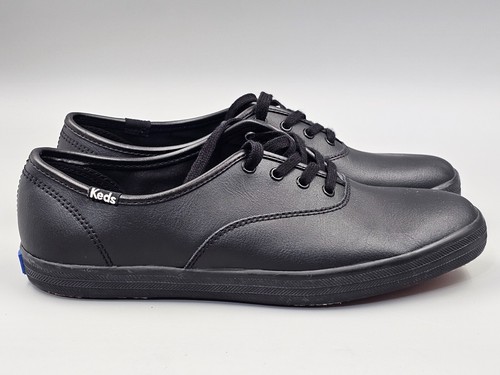 Keds Champion Leather Black Women's Low Top Lace up Sneaker Shoes Size 7 WH45780