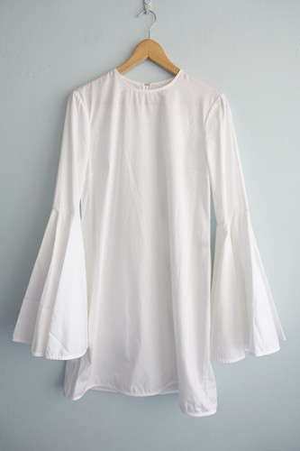 Ellery Dogma Flare Sleeve Dress Womens size 10 White Cotton Zip Unlined Mini - Picture 2 of 15