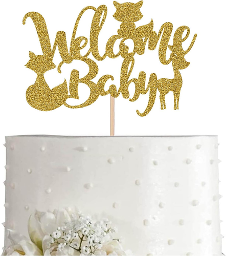 Woodland Welcome Baby Cake Topper, Gold Glitter Girl Boy Animal Baby Shower Part - Picture 11 of 12