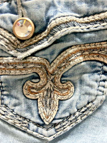 Womens Rock Revival BARBY Leather Inserts Faux Flap Easy Skinny Jeans 25x30 - Picture 8 of 14