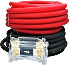 0 Gauge Wire Red / Black Amplifier Amp Power/Ground Cable 1/0 Set - Free Fuse