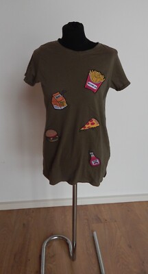 Damen T-Shirt Top Oberteil FB Sister New Yorker 36 S Fast Food Pizza Pommes grün