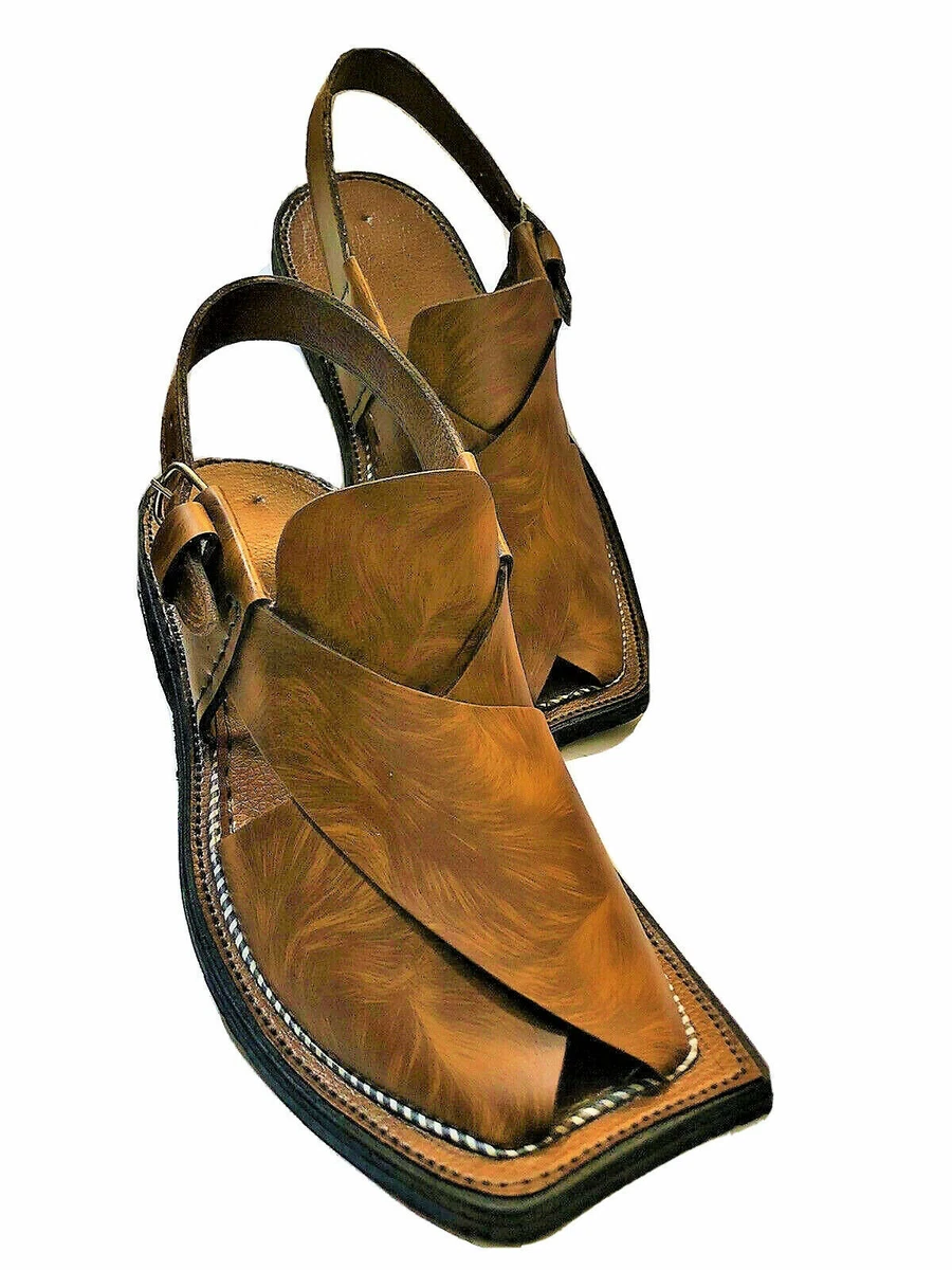 Men s Stylish Double Shade Peshawari Leather Hand Made Sandal Flip Flop Chappal