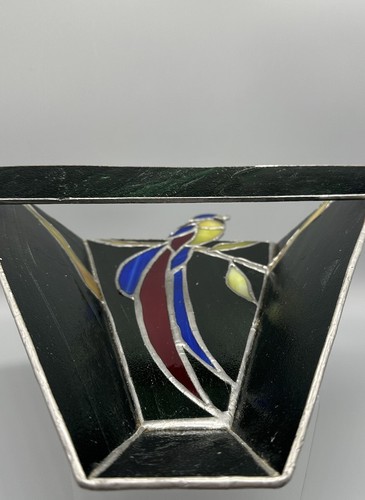 Stained Glass Wall Sconce Shade Bird On Branch Iridescent Artisan Made - Picture 8 of 15