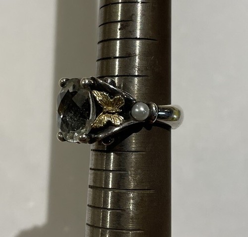 Ann King Sterling Silver 18k Yellow Gold Butterfly Green Quartz Ring Size 6 925 - Picture 10 of 22