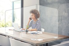 Sneeze Guard 45" x 23.5" Protective Acrylic Shield L-Shaped 2-Sided Freestanding