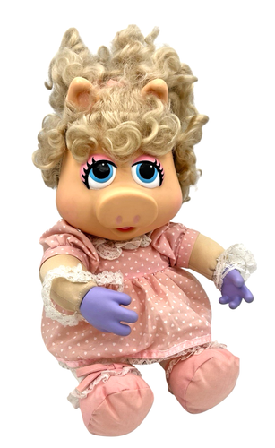1989 Baby Miss Piggy Jim Henson Huggable Muppet Babys mit Vinyl Gesicht Vintage