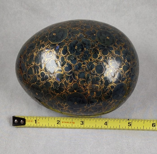 Vintage Hand Painted Wood Egg Trinket Box Handmade in Kashmir Kalyan India 5 in - Picture 7 of 8